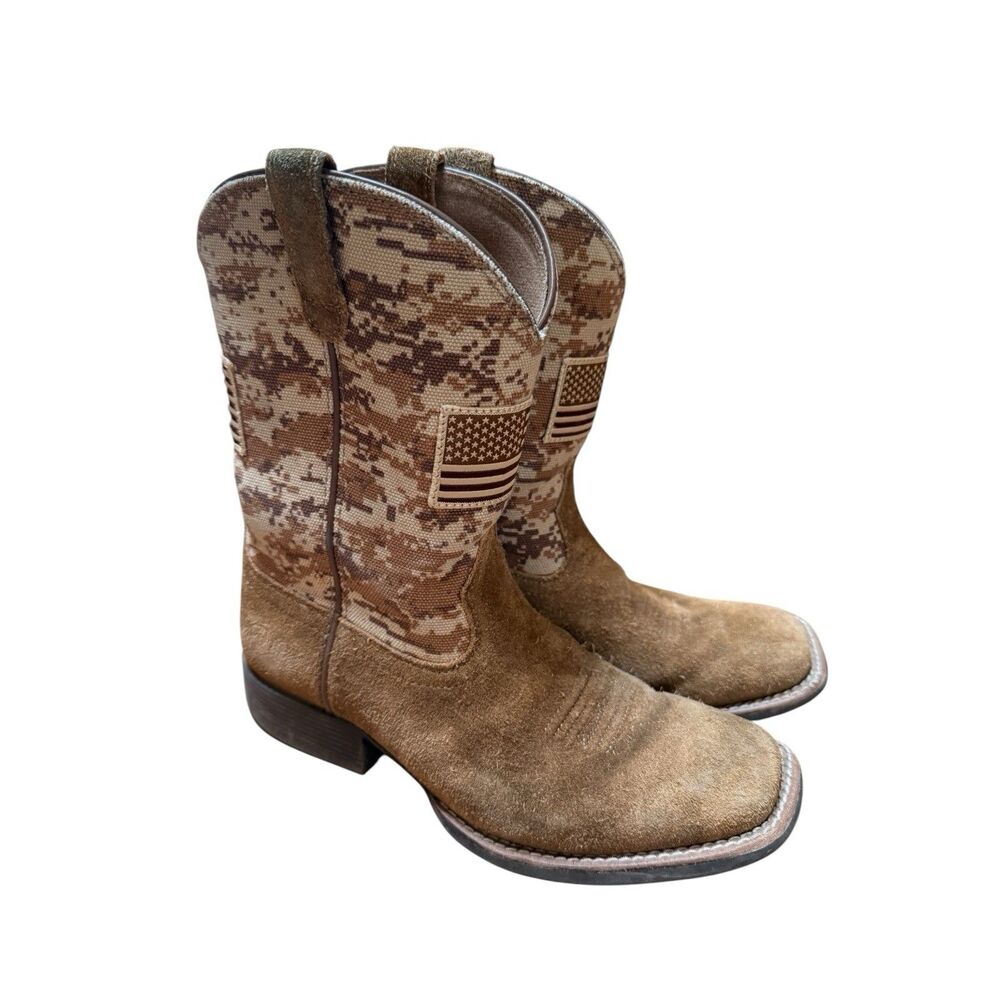 Ariat Square Toe Western Boots Patriot Youth Size 3.5 USA Flag Digital Camo